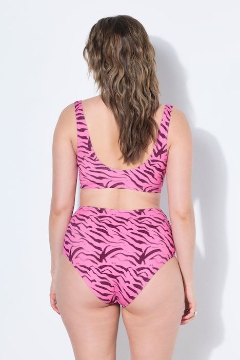 Bikini deux pièces, imprimé zèbre, poitrine drapée, bonnets souples