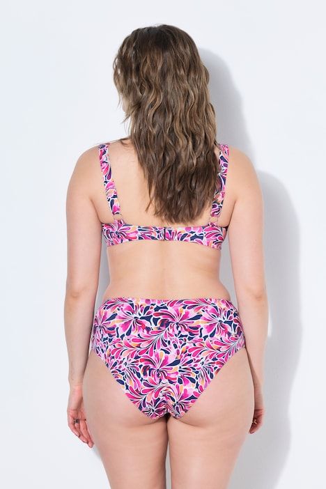 Haut de bikini, bonnets souples, fleurs. Col en V