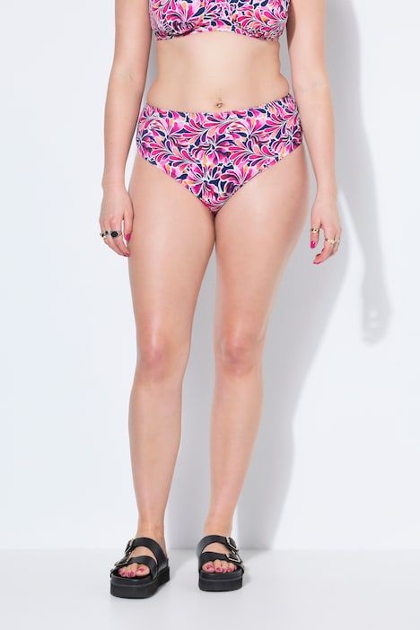 Bas de bikini fleuri, taille haute, effet gainant