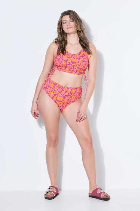 Bas de bikini, imprimé fleurs néon, taille haute, gainant