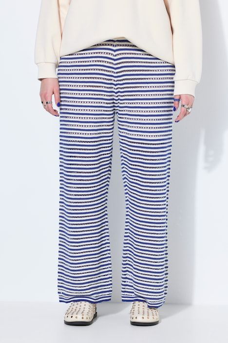 Pantalon jambes larges, rayures et texture, taille élastique