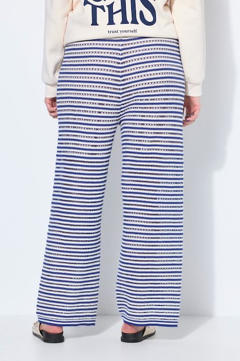 Pantalon jambes larges, rayures et texture, taille élastique
