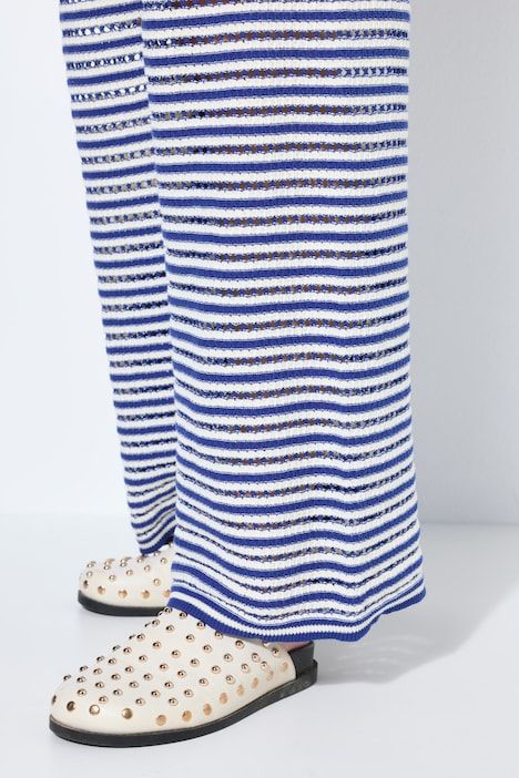 Pantalon jambes larges, rayures et texture, taille élastique