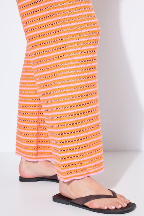 Pantalon jambes larges, rayures et texture, taille élastique