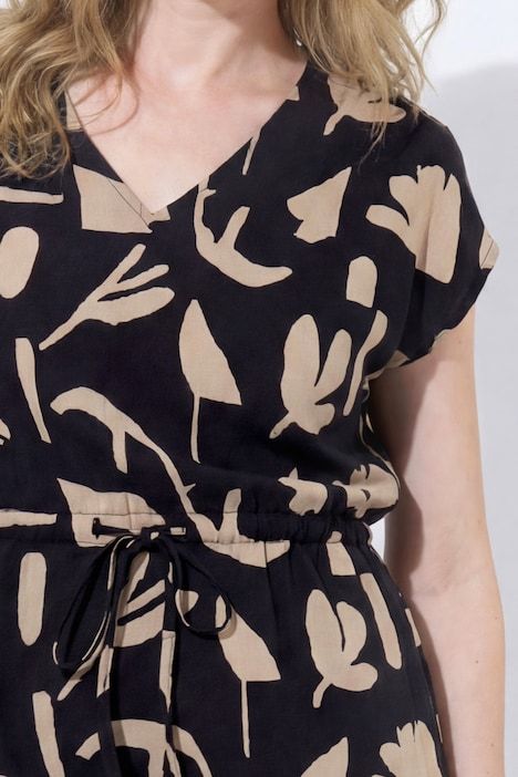 Robe maxi à fleurs, décolleté en V et manches courtes, coton bio