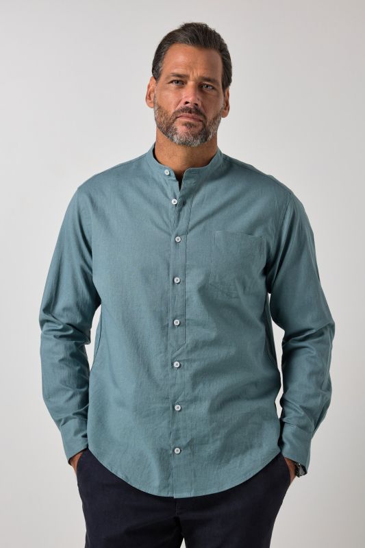 Chemise en lin mélangé JP 1880, manches longues et col officier, coupe Modern Fit - jusqu'au 8 XL