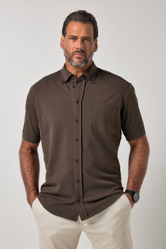 Chemise en maille piquée coupe Modern, avec technologie FLEXNAMIC®, manches courtes et col à pointes boutonnées