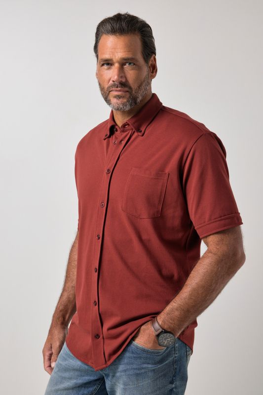 Chemise en maille piquée coupe Modern, avec technologie FLEXNAMIC®, manches courtes et col à pointes boutonnées