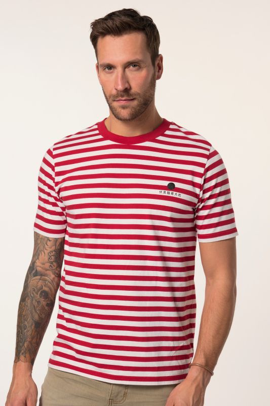T-shirt JP 1880 à rayures, manches courtes et imprimé sur le devant - jusqu'au 8 XL