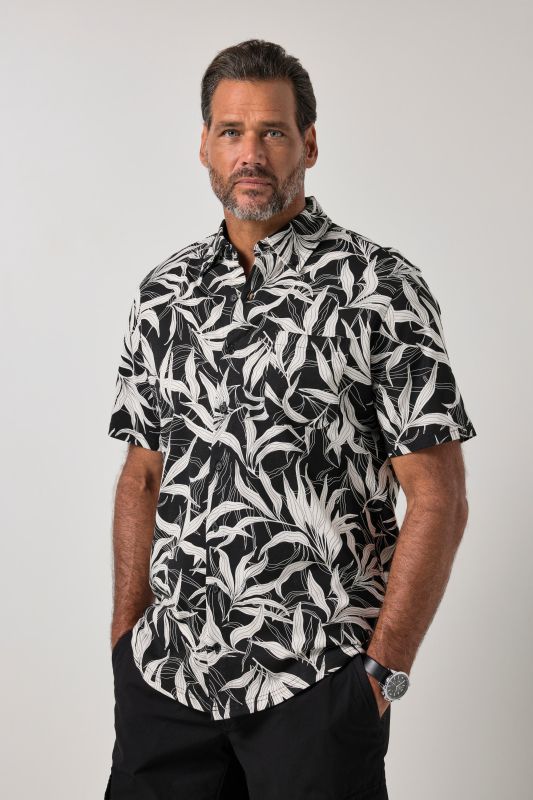Chemise en jersey ultra-léger, imprimé all-over, manches courtes et col à pointes boutonnées, coupe Modern Fit - jusqu'au 8 XL
