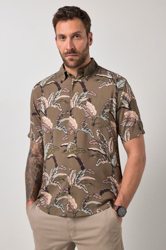 Chemise, manches courtes, viscose, imprimé allover, col boutonné, coupe Modern Fit, jusqu'au 8 XL