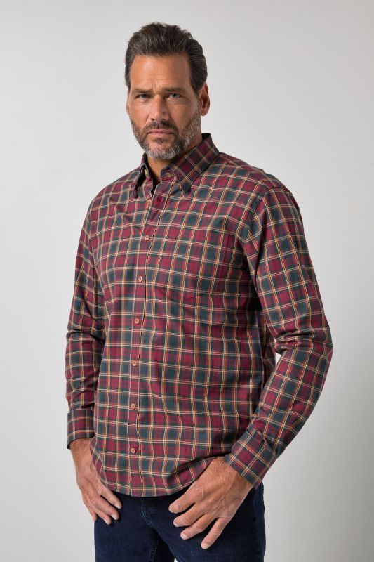 Chemise à carreaux, manches longues et col à pointes boutonnées (boutons dissimulés), coupe Modern Fit - jusqu'au 8 XL