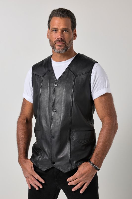 Gilet en cuir d'agneau nappa, 2 poches - jusqu'au 7 XL