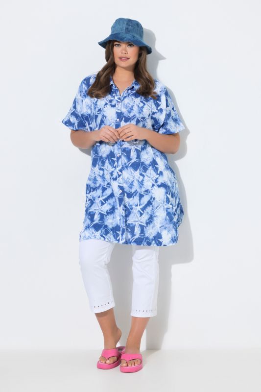 Blouse longue en mousseline. Manches courtes