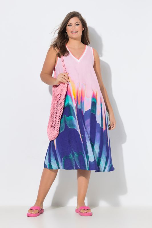 Robe trapèze à bretelles en mousseline, avec décolleté en V
