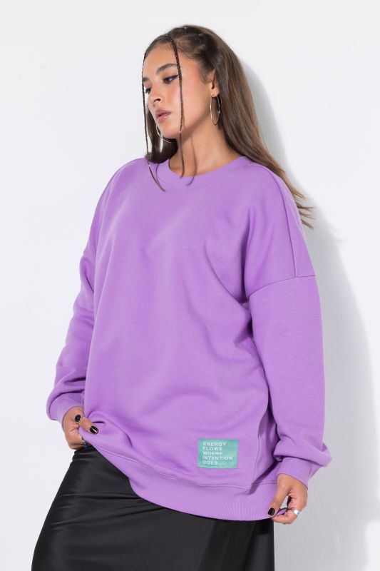 Sweat-shirt oversized avec patch à message, encolure ronde et manches longues