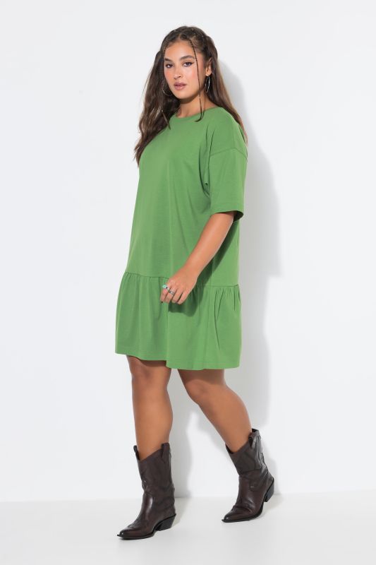 Robe en jersey avec volant, manches courtes et coupe évasée