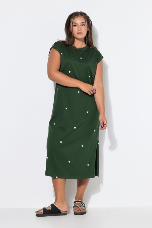 Robe midi oversize jersey, cœurs floqués, sans manches