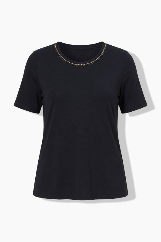 T-shirt en lyocell, pierres fantaisie, manches courtes et décolleté rond