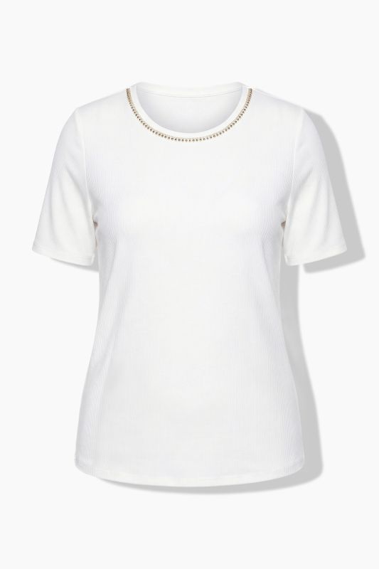T-shirt en lyocell, pierres fantaisie, manches courtes et décolleté rond
