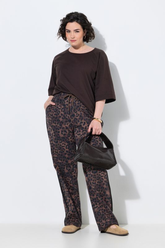 Pantalon Rose en molleton, motif léopard, jambe large et taille élastique