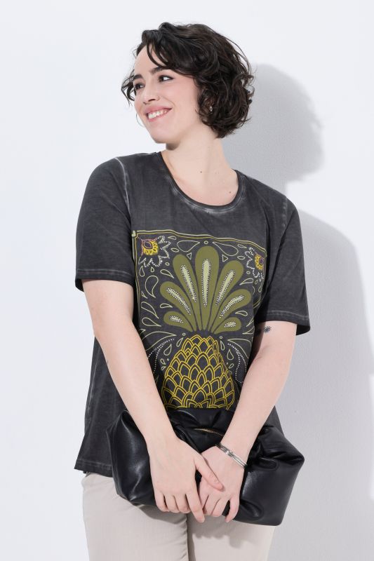 T-shirt, ananas, coupe classique, col rond, manches courtes