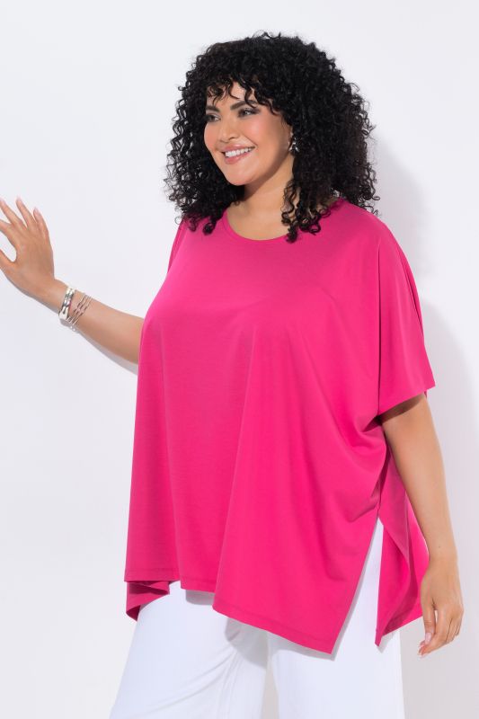 T-shirt, ourlet asymétrique, oversize, col rond, manches courtes