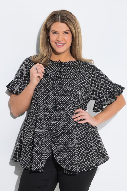 Veste esprit blouse à coupe évasée avec broderies florales et volants - en coton bio