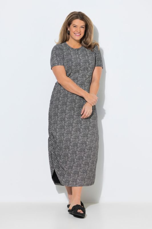 Robe longue, chevron, col rond, manches courtes, coton bio
