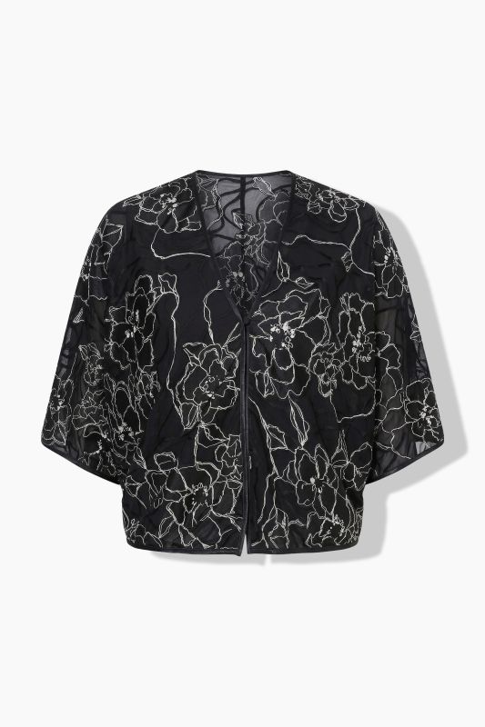 Boléro en soie mélangée, coupe oversize, manches chauve-souris