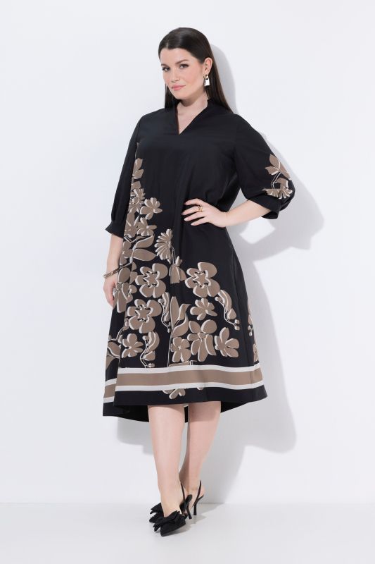 Robe midi en lyocell, col montant et manches 3/4, coupe évasée