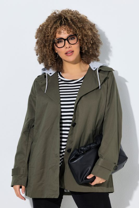 Trench-coat, capuche en jersey et doublure rayée, coupe évasée