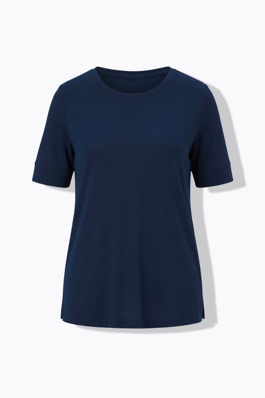 T-shirt, jersey côtelé, col rond, manches courtes, coton bio