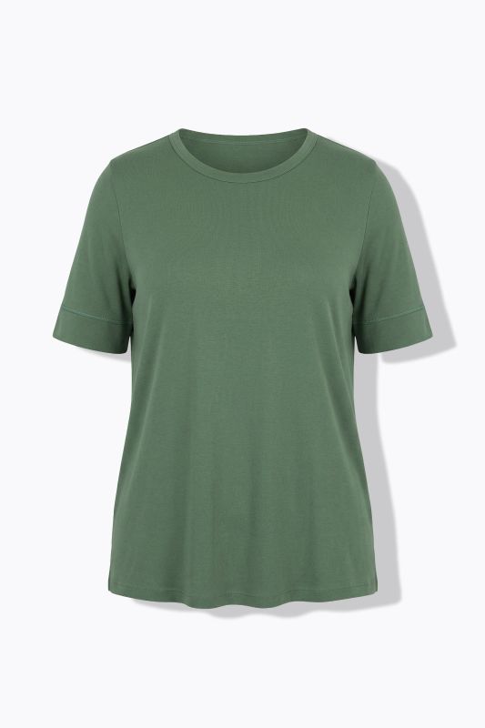 T-shirt, jersey côtelé, col rond, manches courtes, coton bio