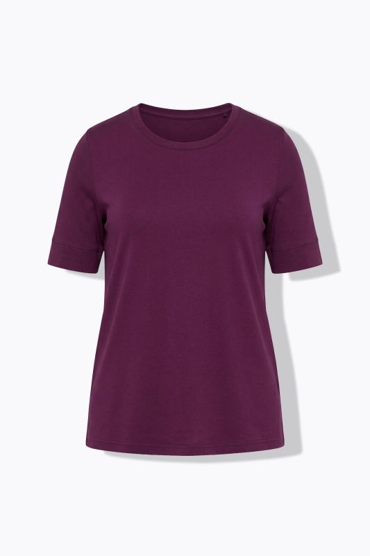 T-shirt, jersey côtelé, col rond, manches courtes, coton bio