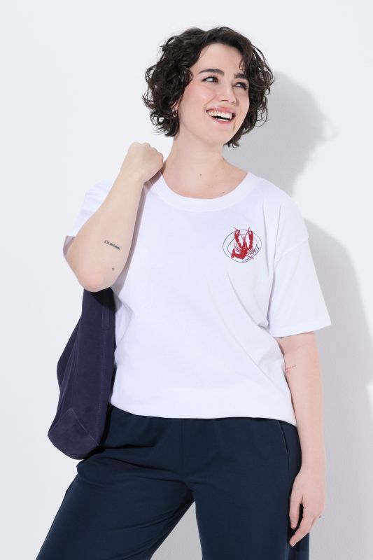 T-shirt oversized, col rond, manches mi-longues, motif homard