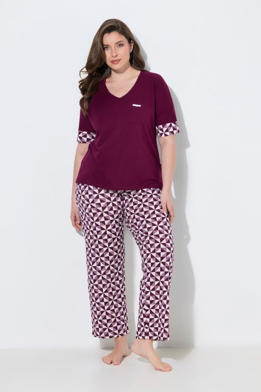 Pyjama deux pièces,motif à carreaux, décolleté en V et manches courtes