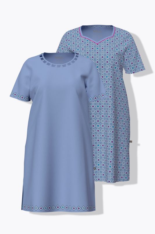 Lot de 2 chemises de nuit / T-shirts longs, décolleté rond et manches courtes