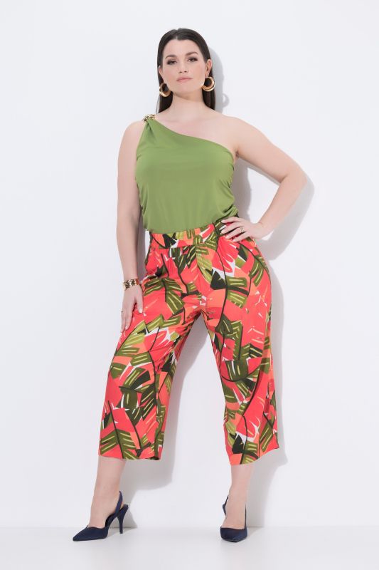 Pantacourt, palmiers, jambe large, ceinture élastique