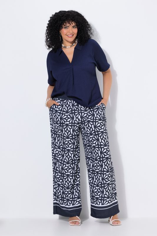 Pantalon large à ceinture élastique et imprimé
