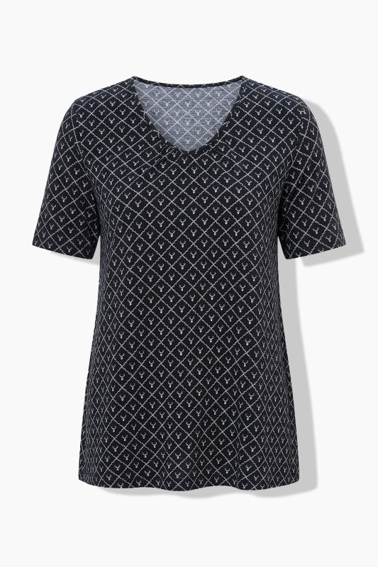 T-shirt motif bois de cerf, décolleté en V et manches courtes, coupe évasée