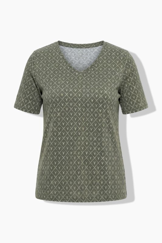 T-shirt motif bois de cerf, décolleté en V et manches courtes, coupe évasée