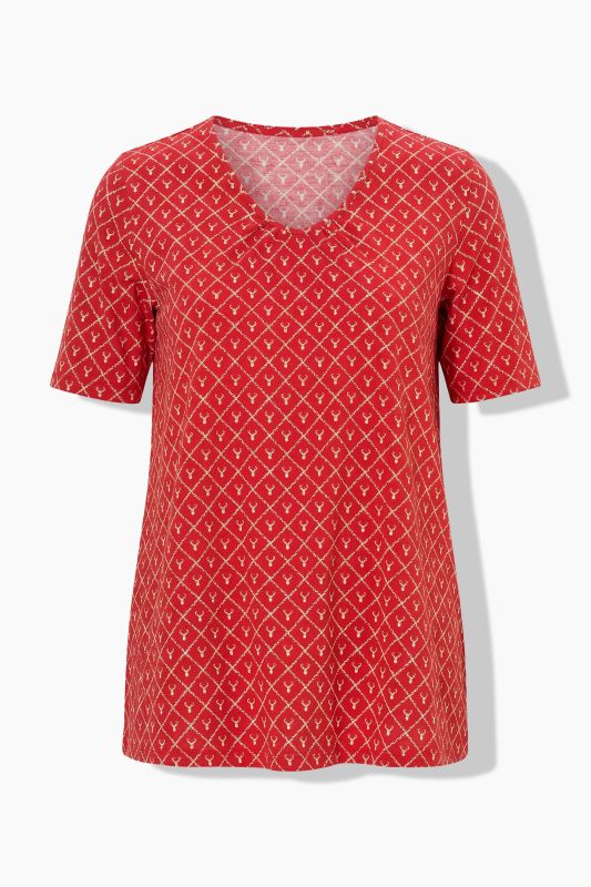 T-shirt motif bois de cerf, décolleté en V et manches courtes, coupe évasée