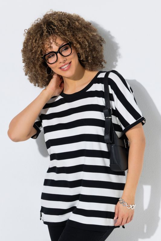 T-shirt rayé oversize, décolleté rond et manches courtes