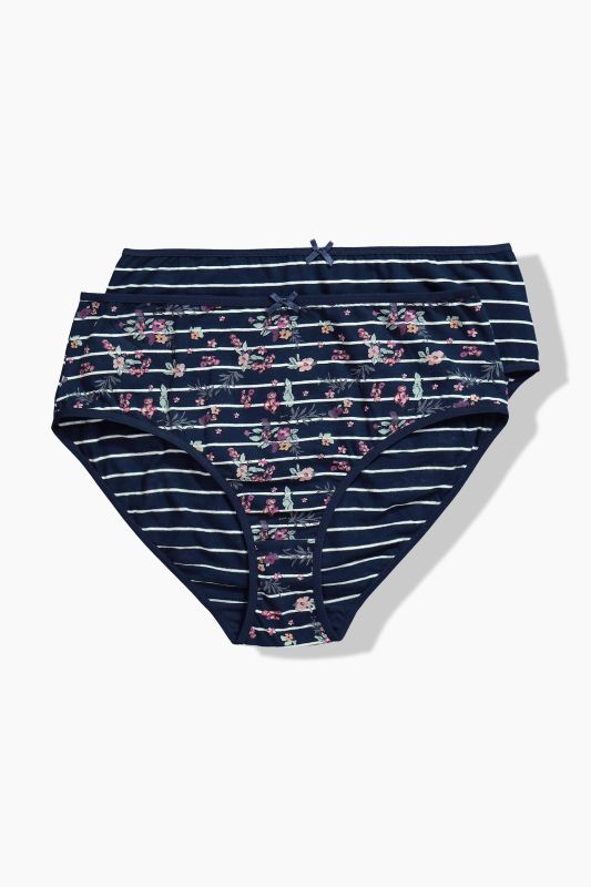Culottes midi, lot de 2, imprimé floral/rayures, coton bio