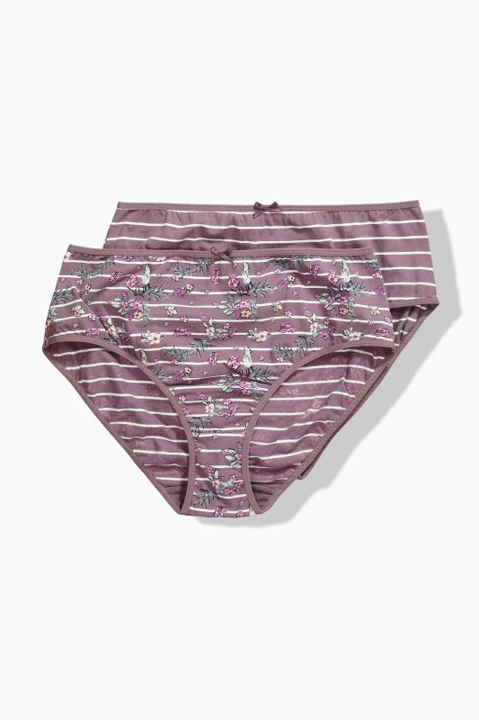 Culottes midi, lot de 2, imprimé floral/rayures, coton bio