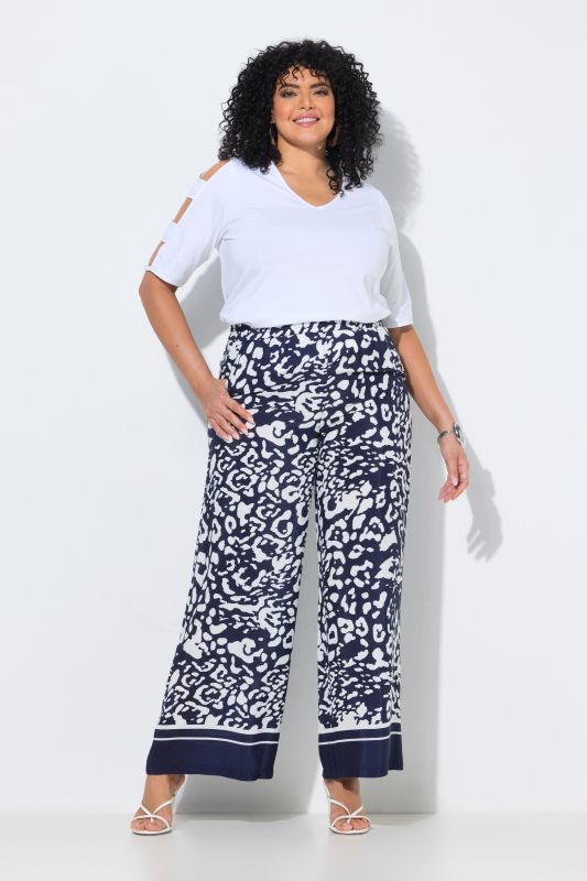 Pantalon à enfiler, jambe large, motif animal et taille élastique