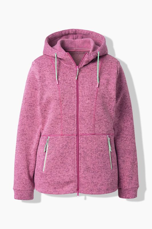 Veste en maille polaire, capuche et fermeture à glissière à double sens, coutures fantaisie