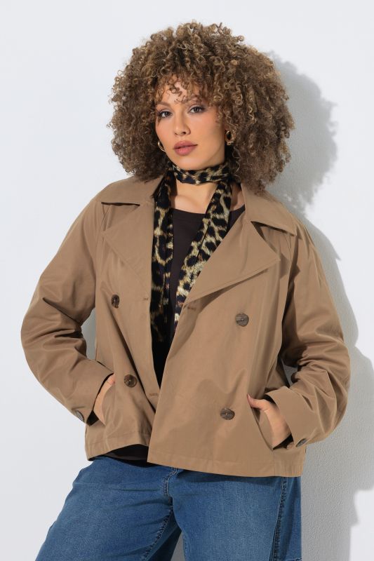 Trench-coat court, col à revers, double rangée de boutons et manches longues