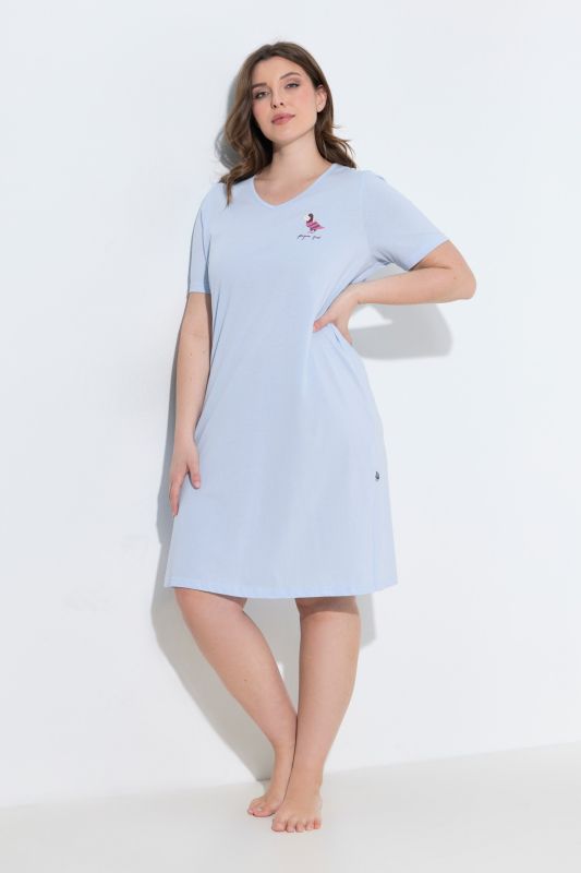 Chemise de nuit / grand T-shirt, motif pigeon avec lettre, décolleté en V et manches courtes